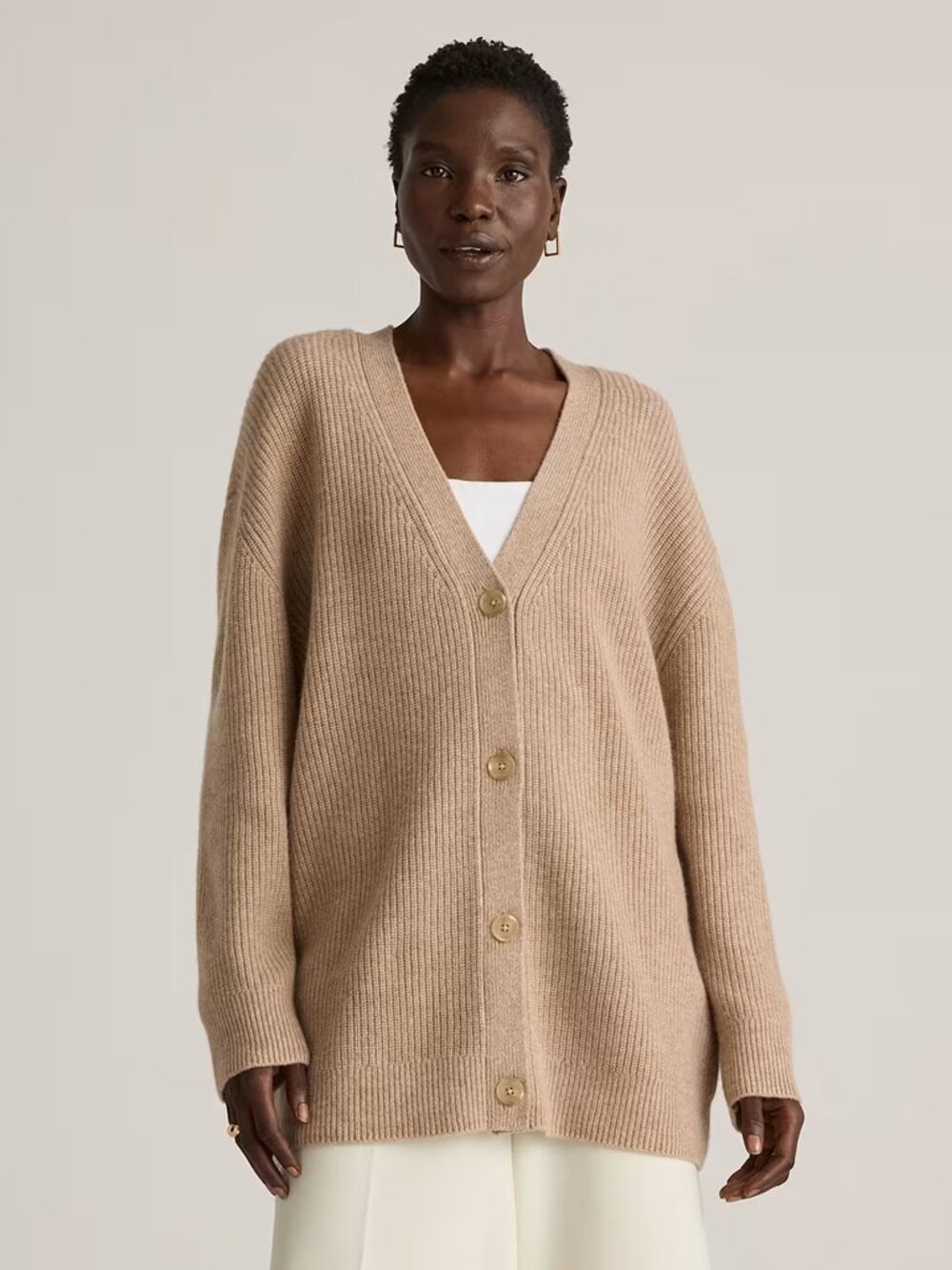Quince Mongolian Cashmere Oversized Boyfriend Cardigan in Oatmeal Size XS